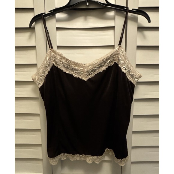 Worthington Satin Camisole Lingerie Petite Large Brown Tank Lace Trim Sleepwear - Picture 4 of 7